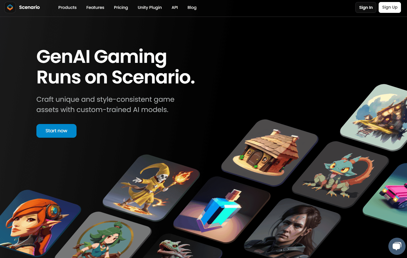Scenario's interface showcasing AI-generated game assets.