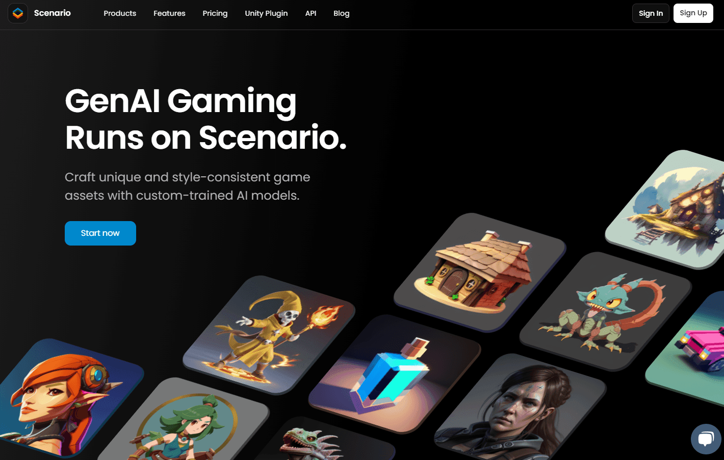 Scenario's interface showcasing AI-generated game assets.