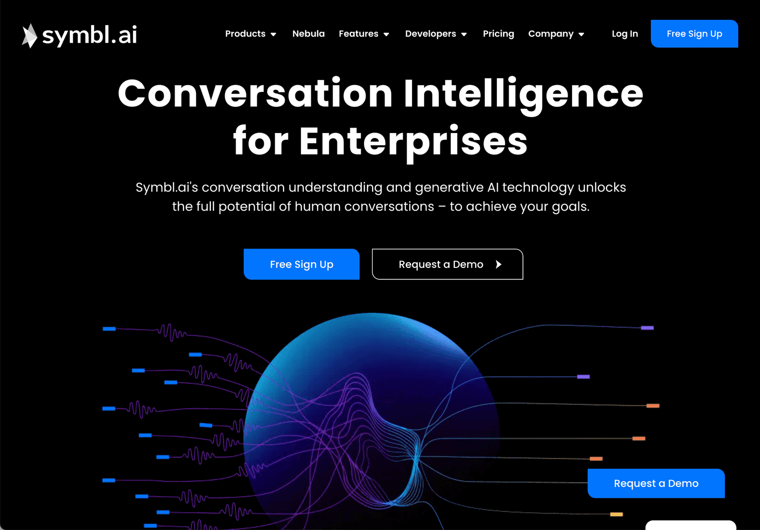 Symbl.ai's interface showcasing conversation intelligence