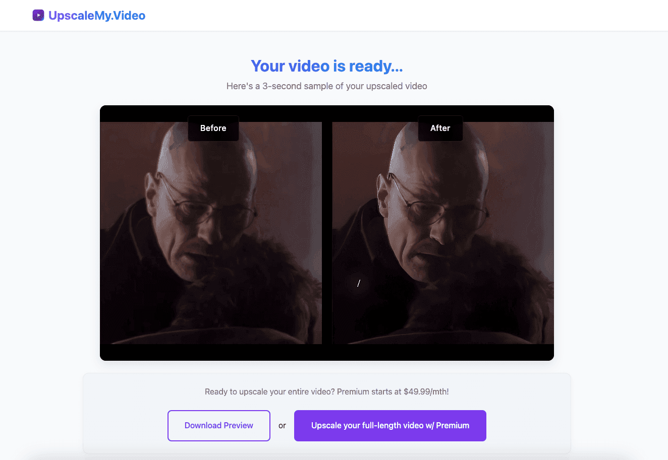 UpscaleMyVideo video creation tool screenshot