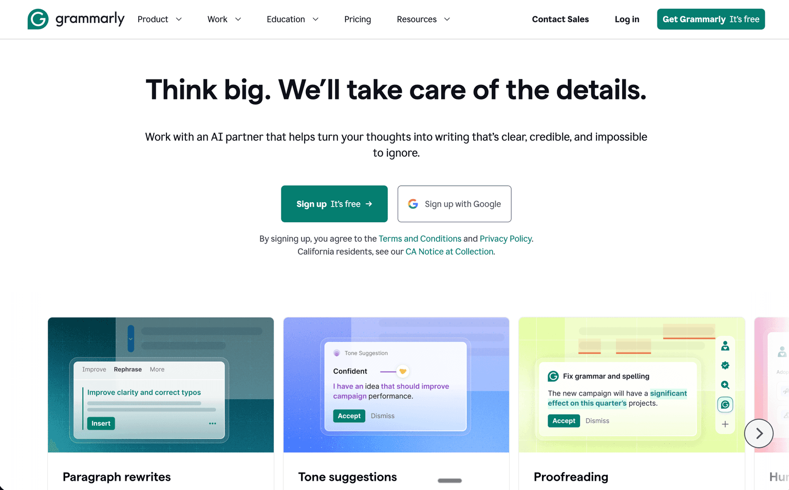 Grammarly ai content writing tool screenshot
