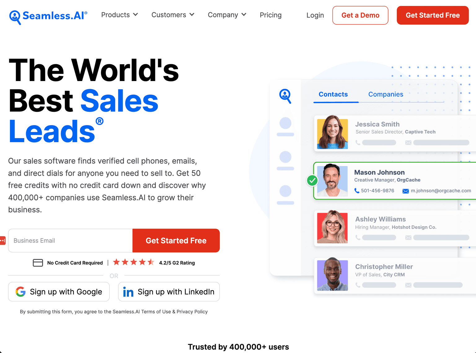 Seamless.AI interface with sales leads