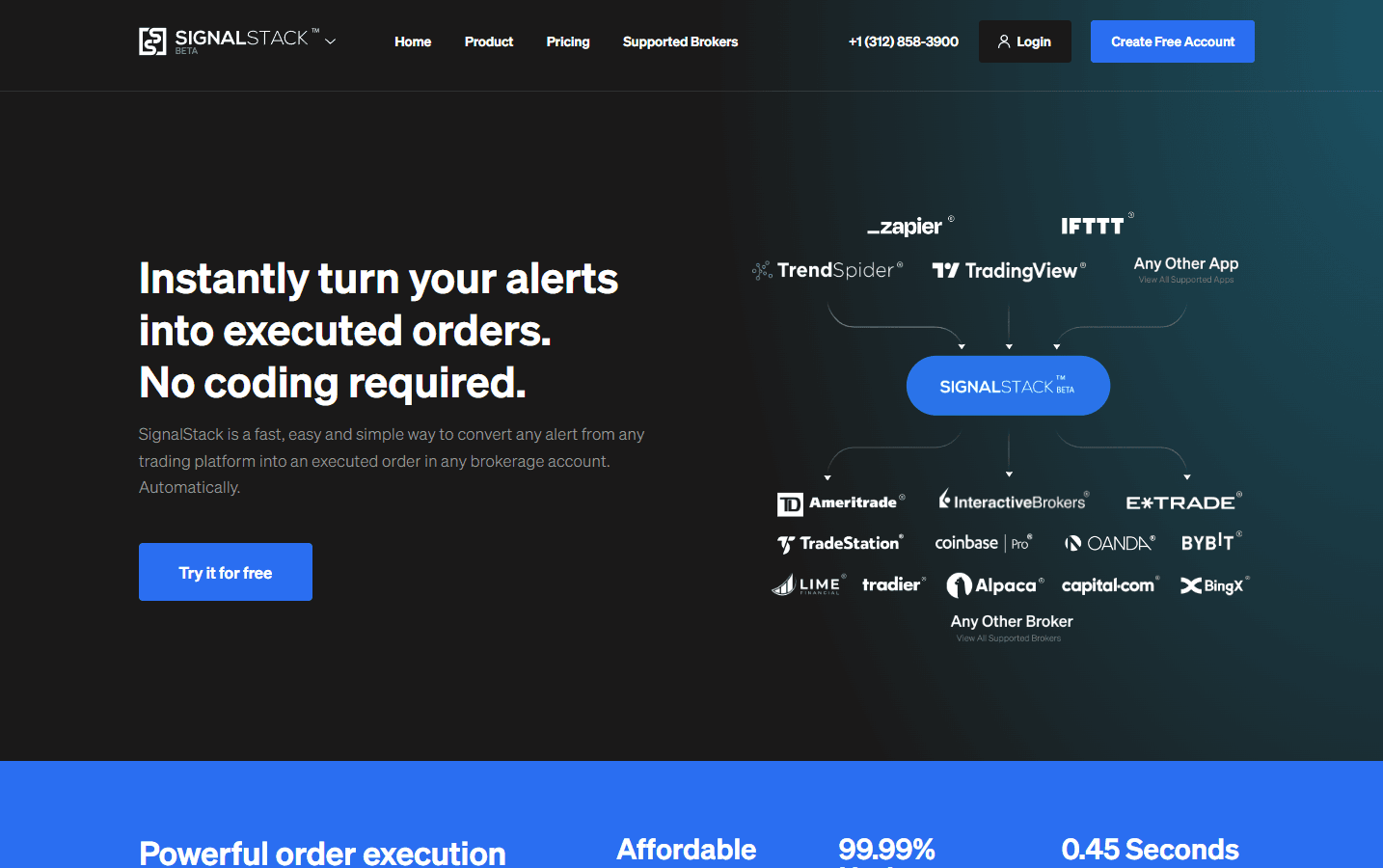 SignalStack interface showcasing order automation tools