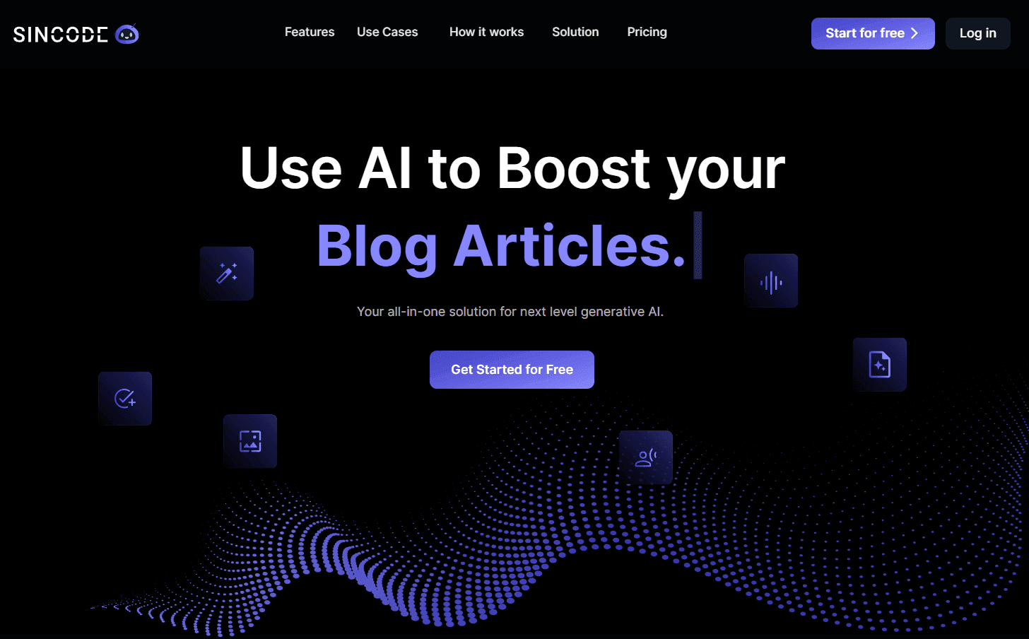 SinCode AI platform interface showcasing content tools