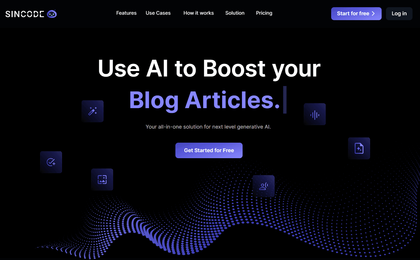 SinCode AI platform interface showcasing content tools