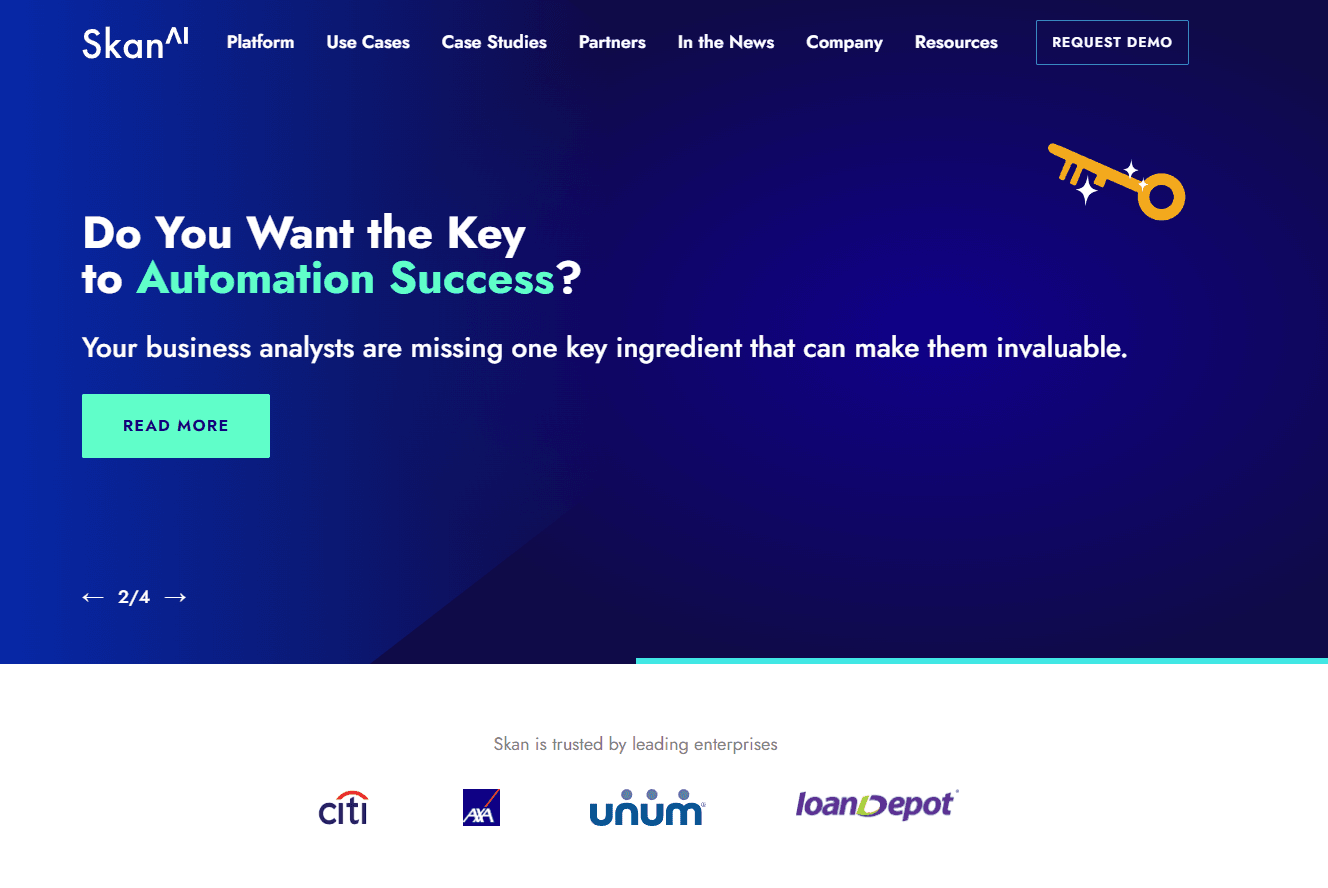 Skan.ai's dashboard showcasing process insights and analytics.