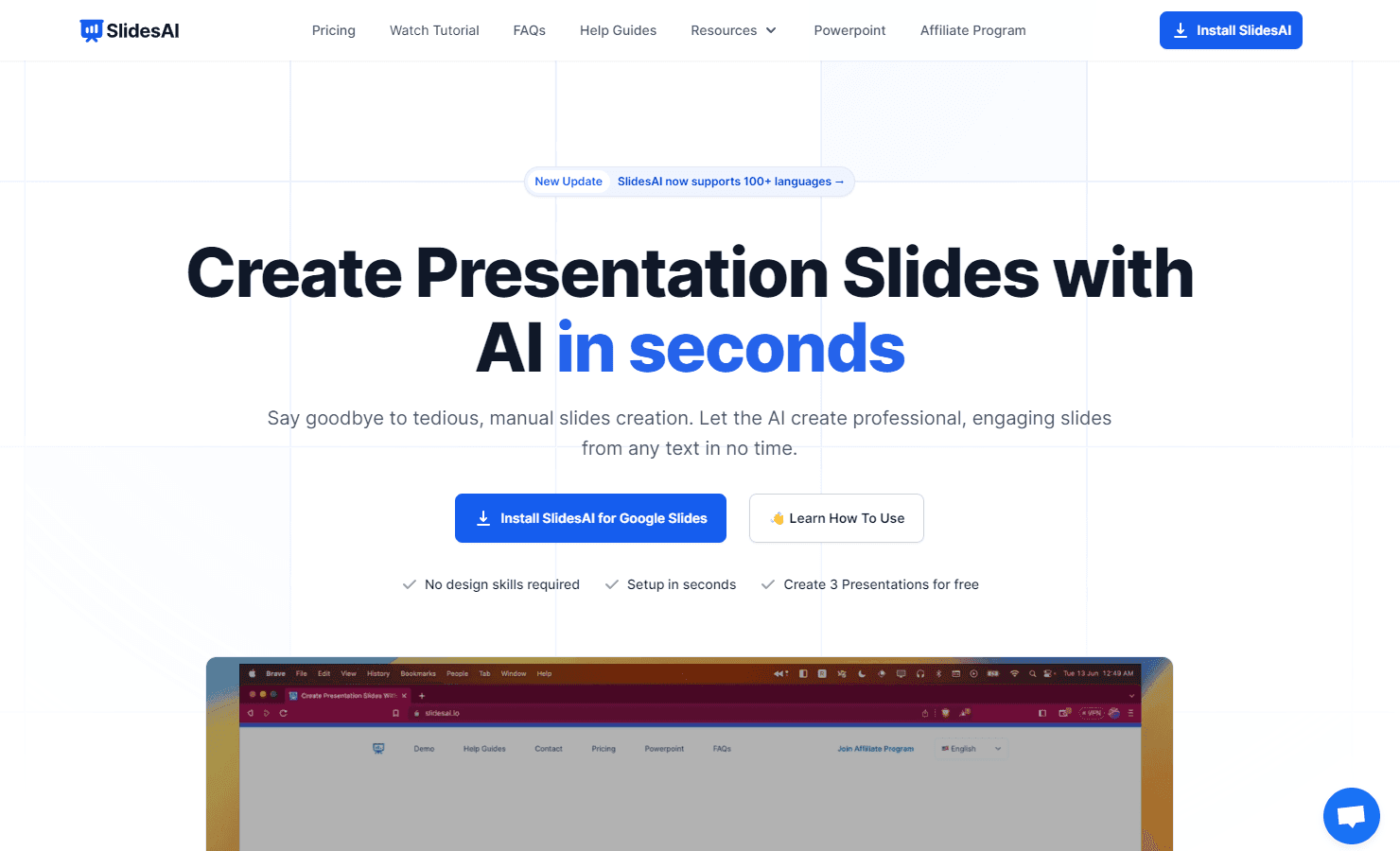 SlidesAI logo on a blue background