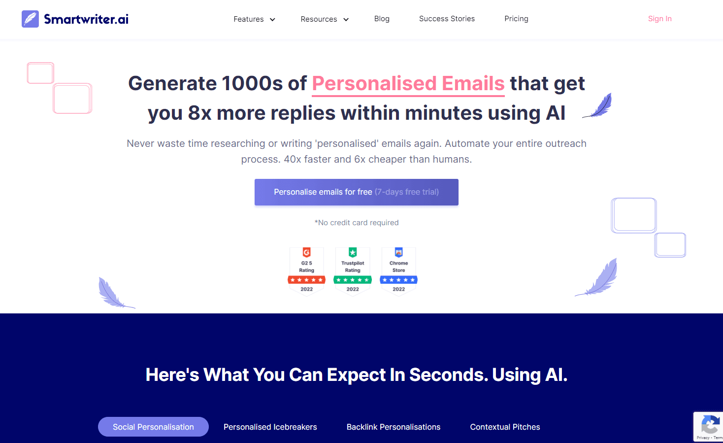 SmartWriter homepage showcasing features.