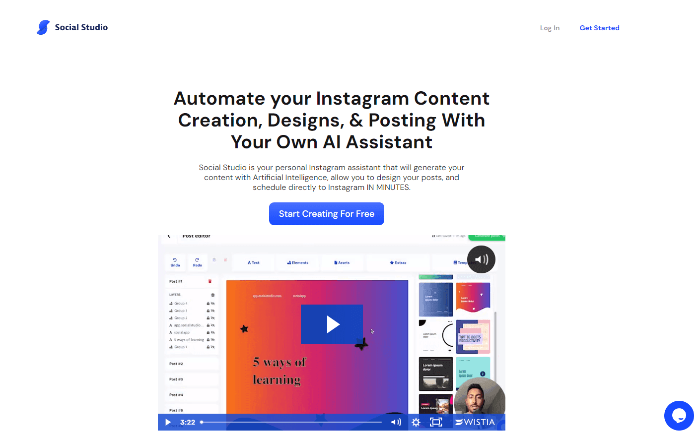 Social Studio interface showcasing Instagram content creation