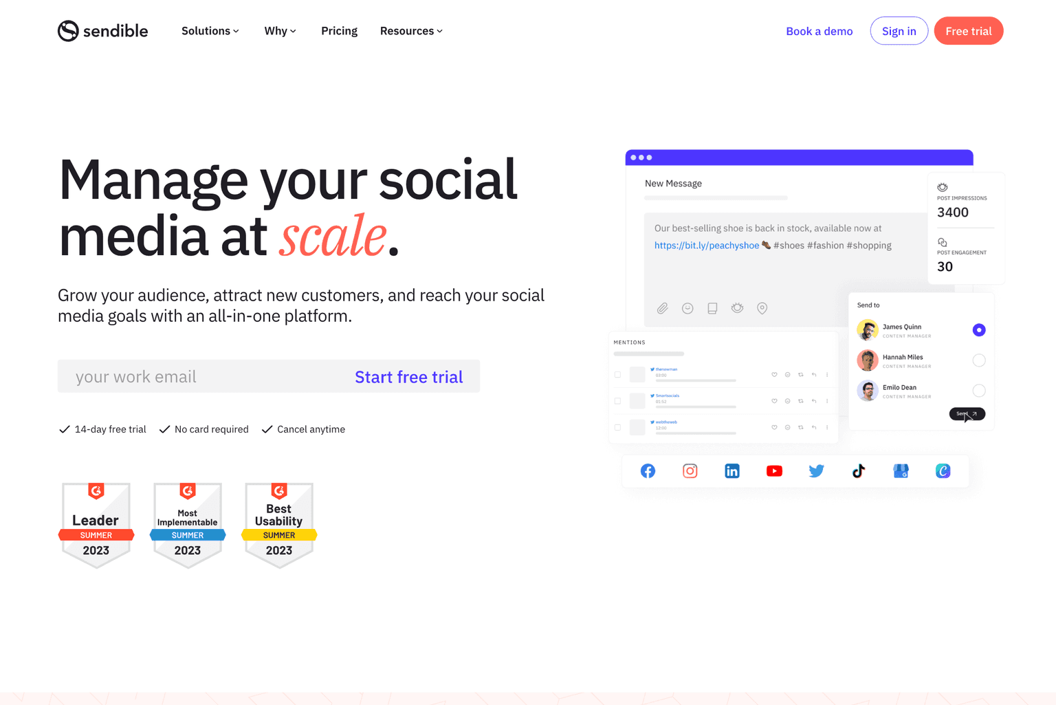 Social media management dashboard by Sendible