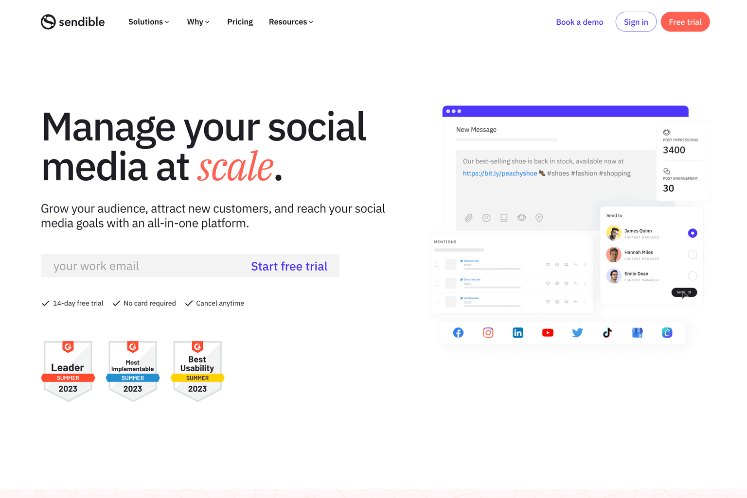 Social media management dashboard by Sendible
