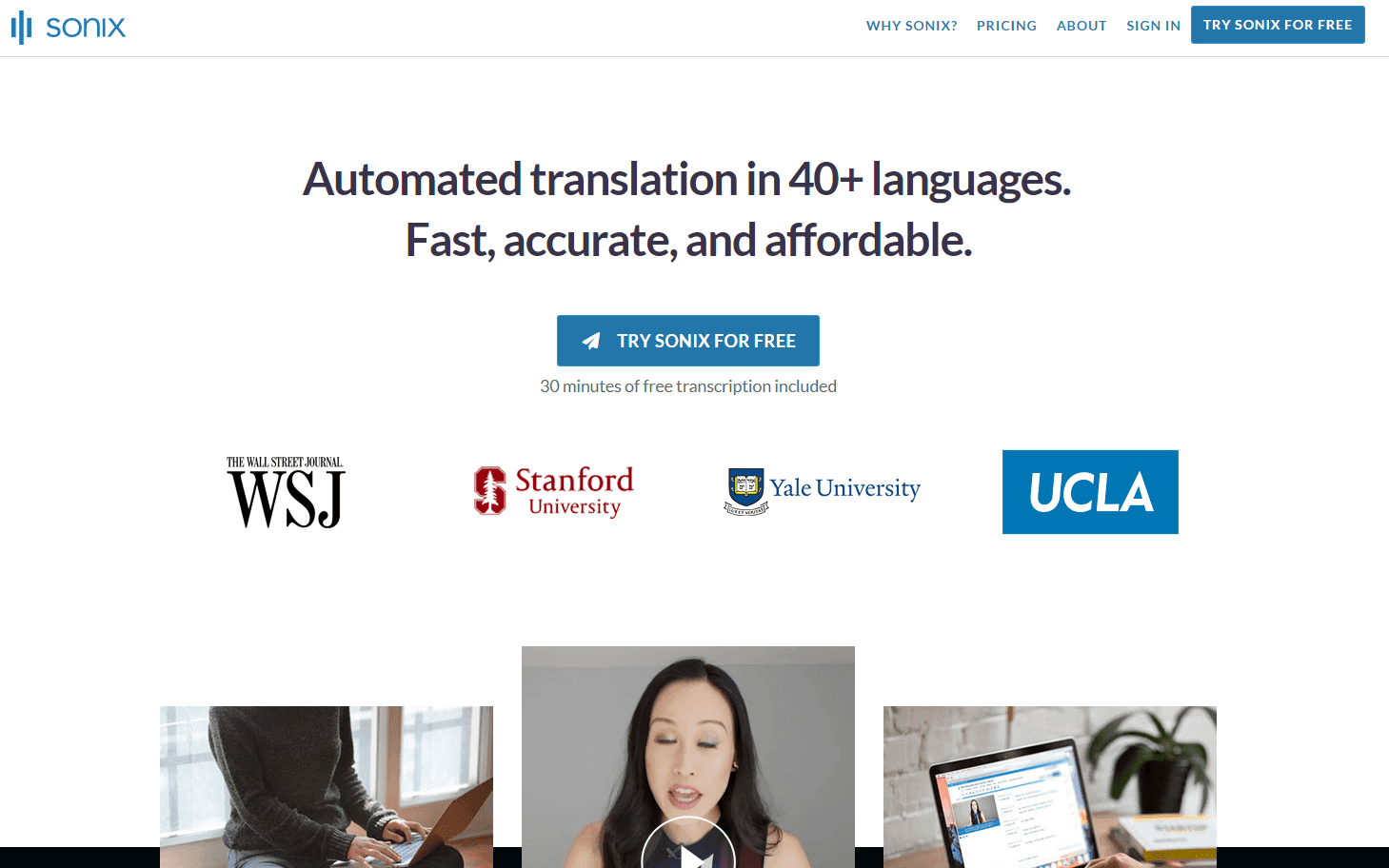 Sonix transcription and translation interface