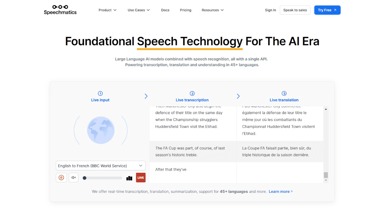 Speechmatics AI Speech Technology Interface