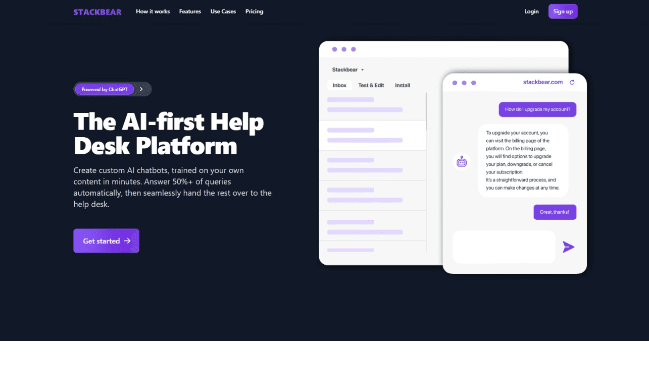 Stackbear AI Help Desk Software Interface