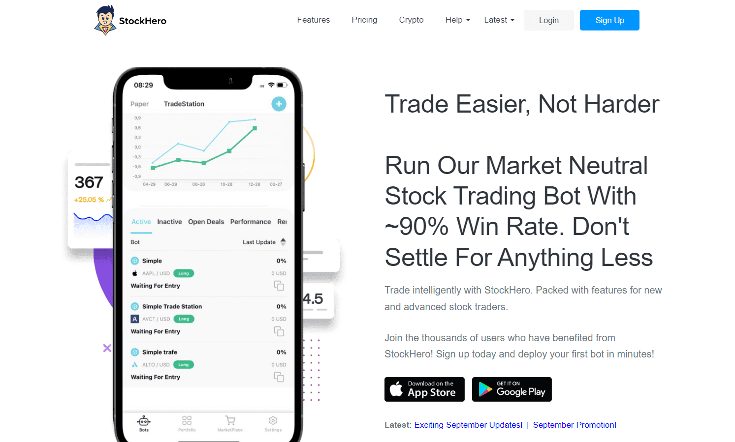 StockHero trading platform dashboard