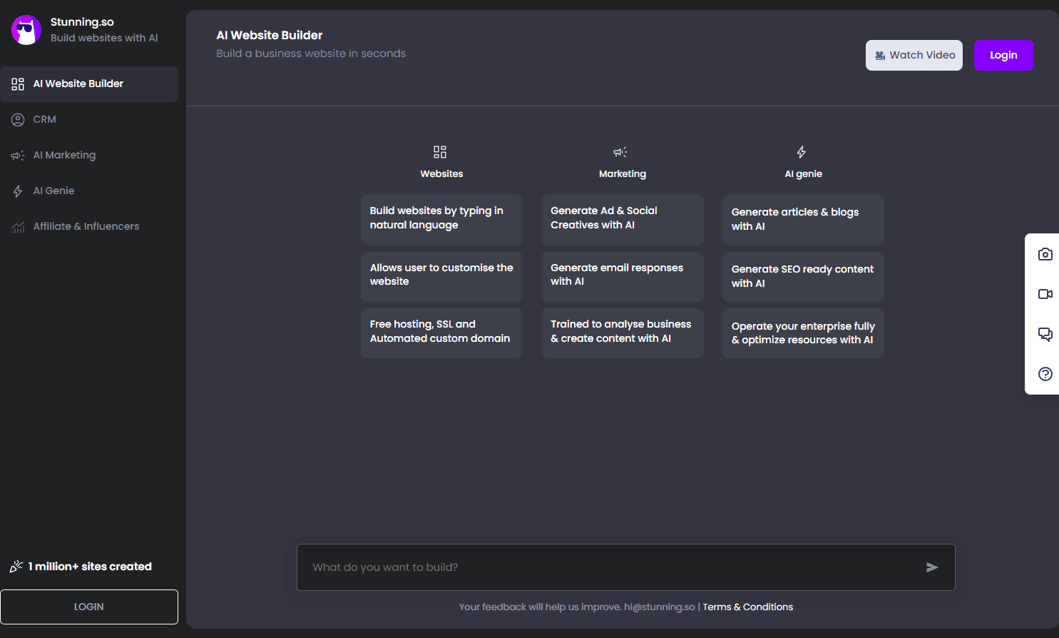 Stunning.so AI website builder interface
