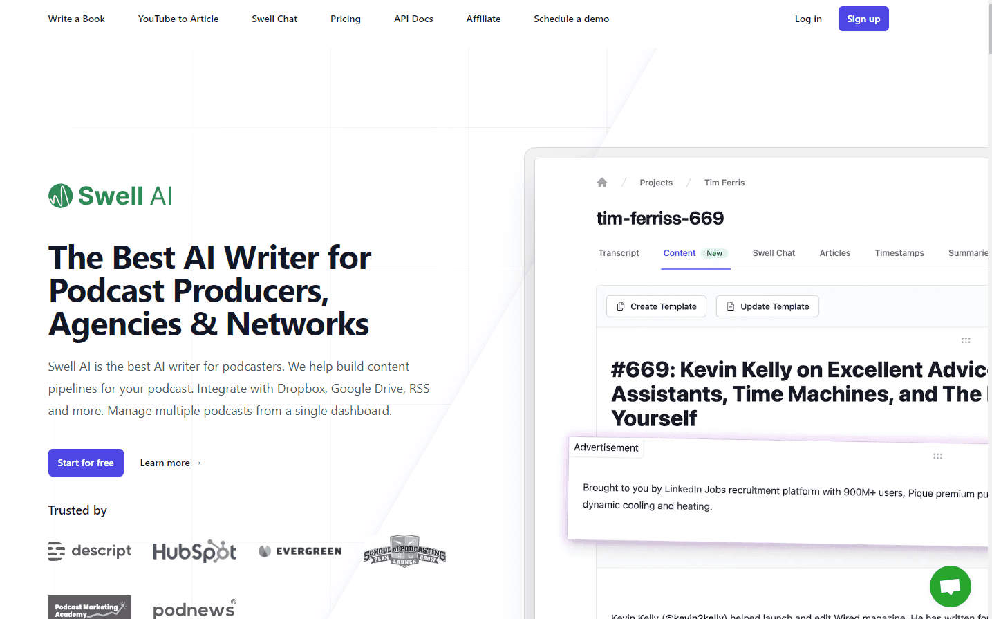 Swell AI podcast content creation tool.