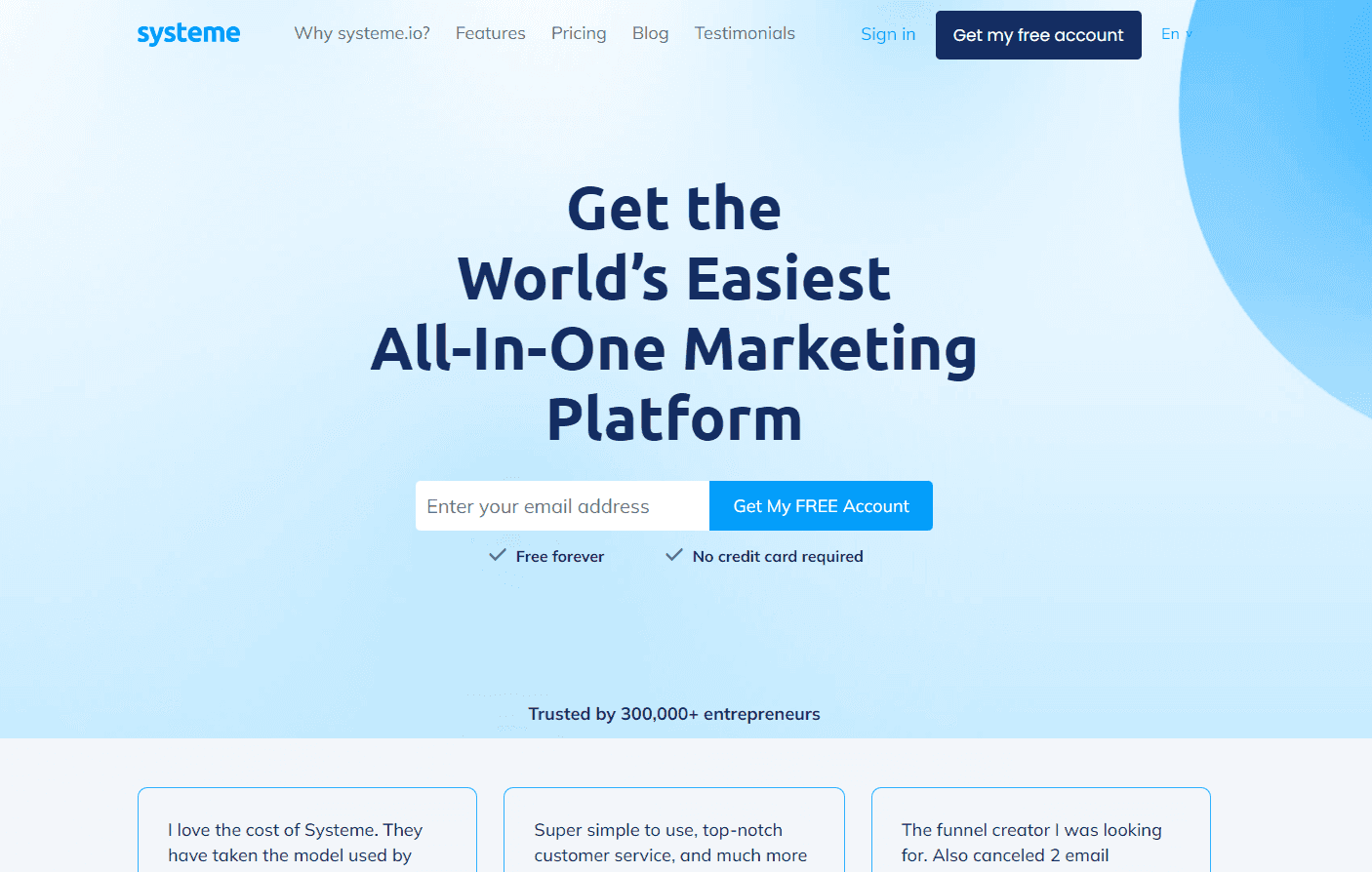 Systeme.io marketing platform interface