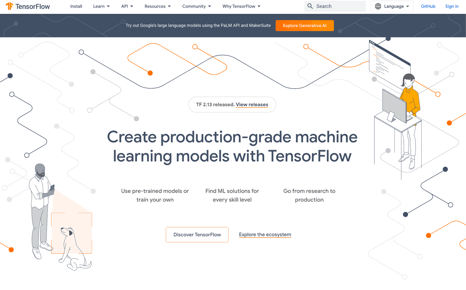 TensorFlow logo with machine learning graphics