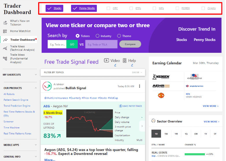 Tikeron Trader Dashboard AI trading