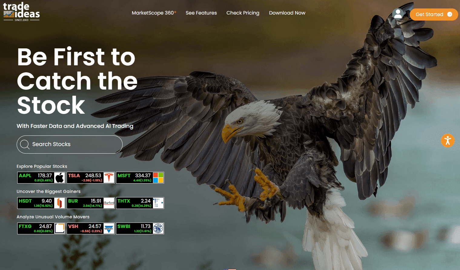 Trade Ideas dashboard displaying real-time market data