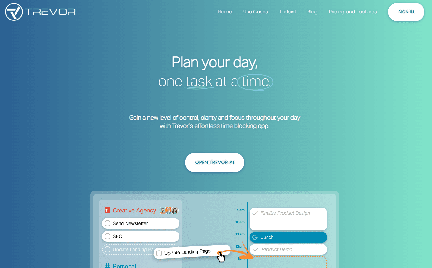 Trevor AI's user-friendly interface for task scheduling