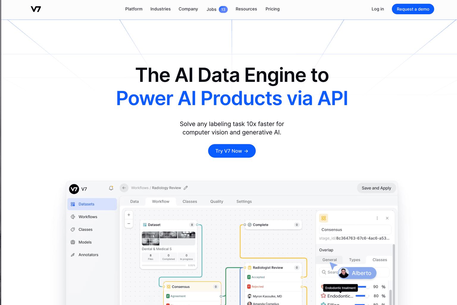 V7 platform dashboard showcasing AI tools