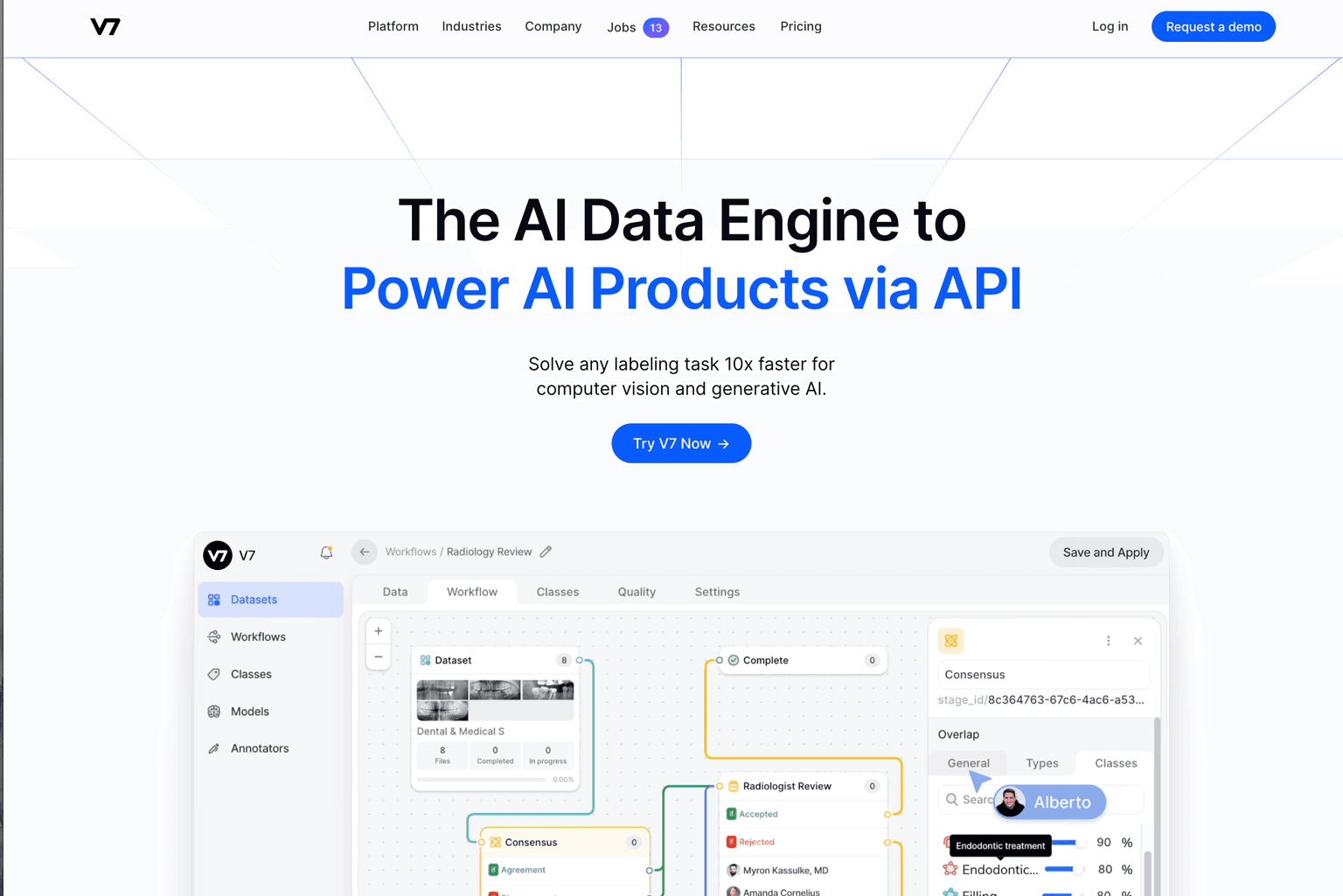 V7 platform dashboard showcasing AI tools