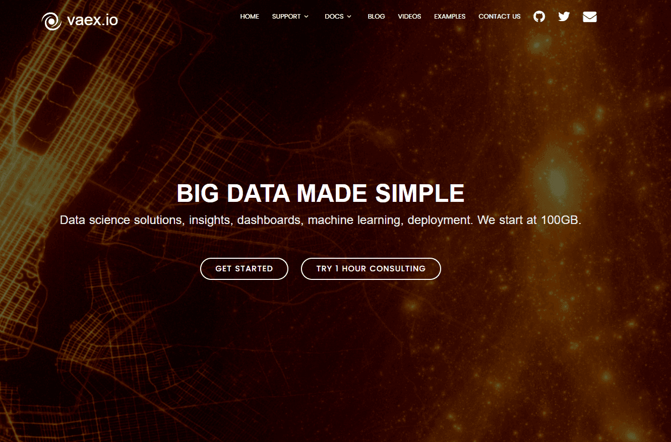 Vaex.io logo with a space background