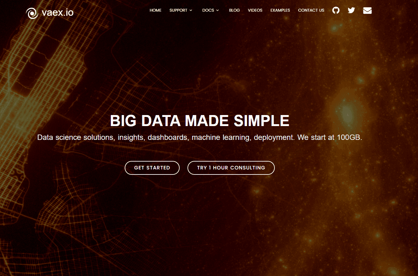 Vaex.io logo with a space background