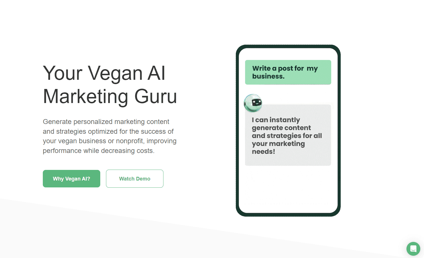 Vegan AI marketing interface.