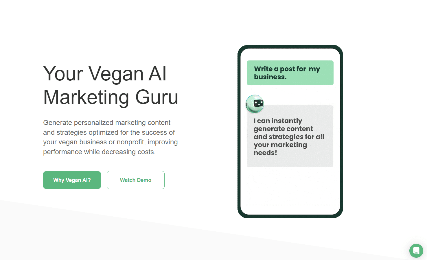 Vegan AI marketing interface.