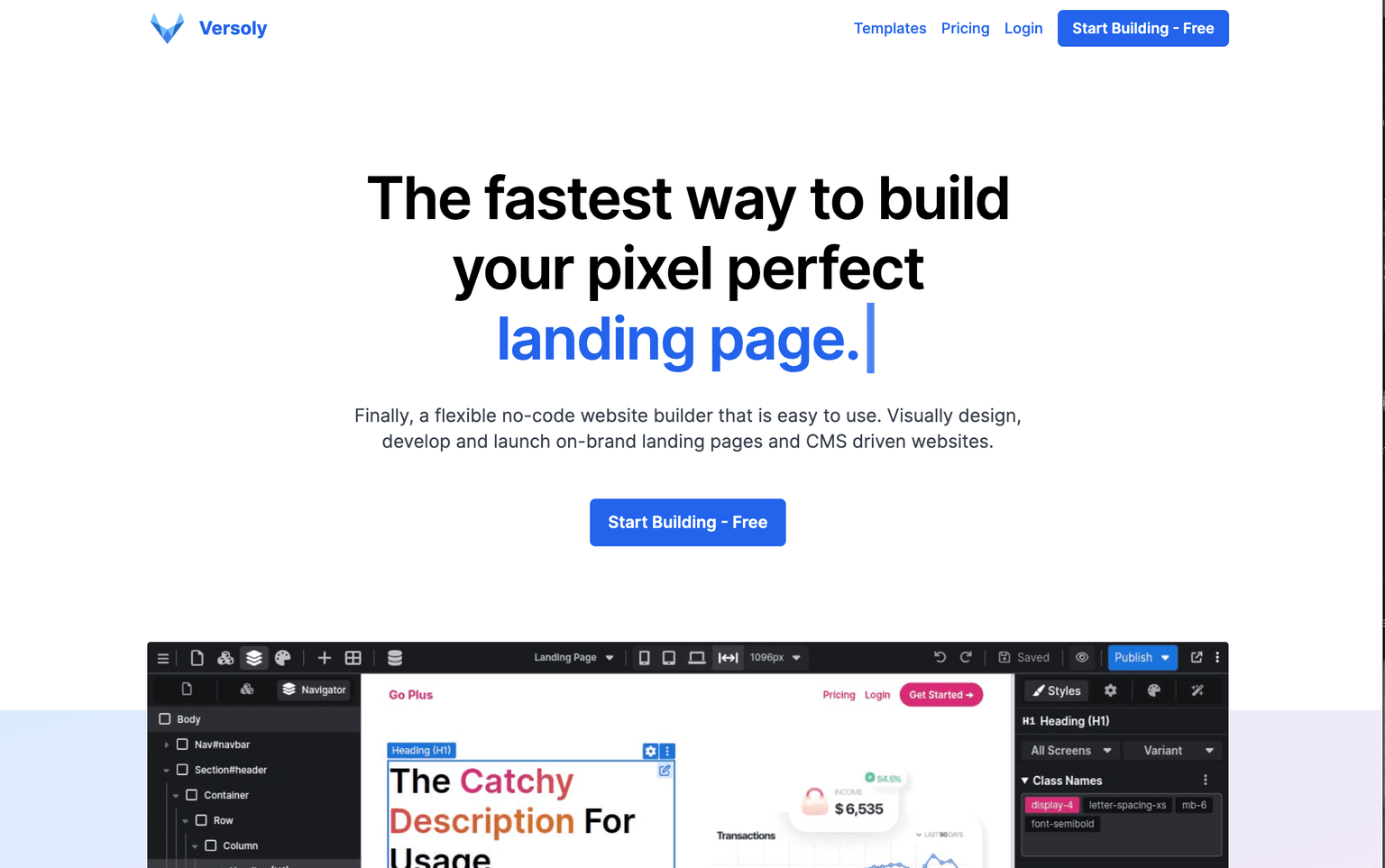 Versoly website builder interface