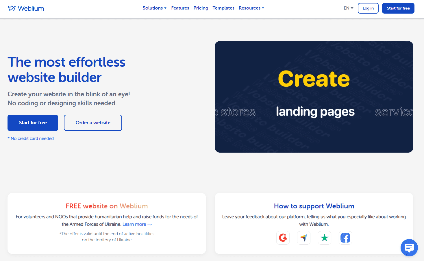 Weblium website builder interface