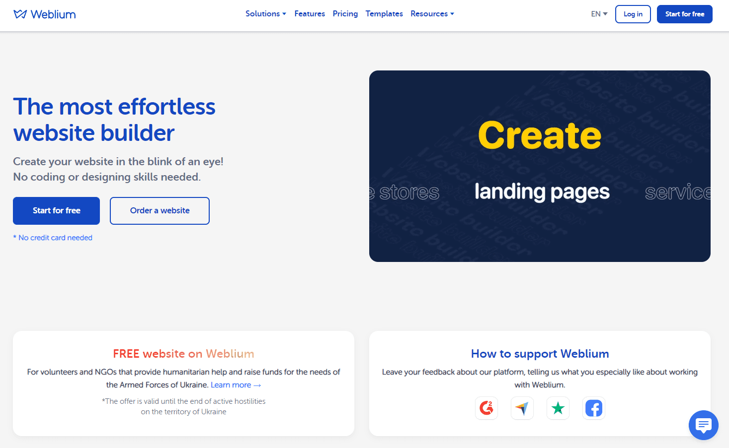 Weblium website builder interface