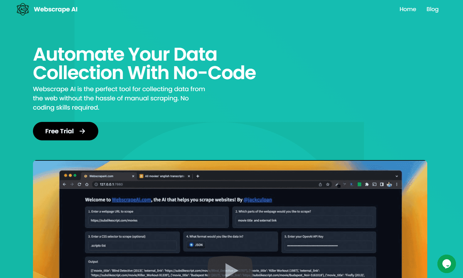 Webscrape AI Homepage Display