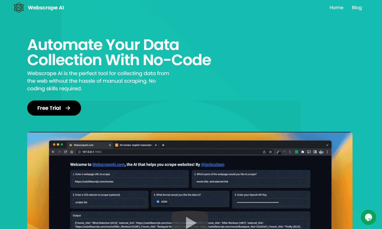 Webscrape AI Homepage Display