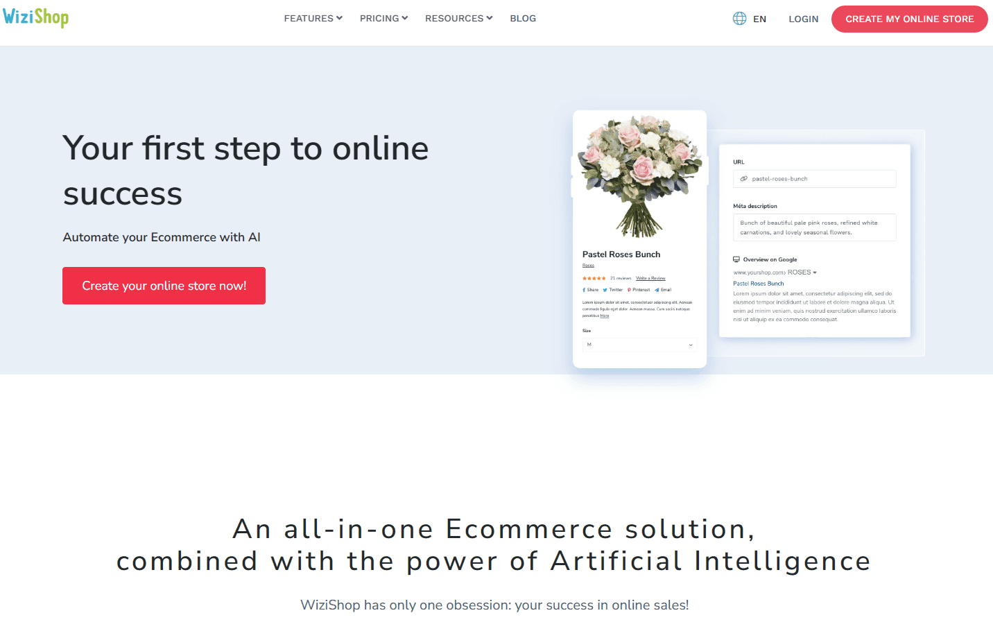 WiziShop's interface showcasing online store features.