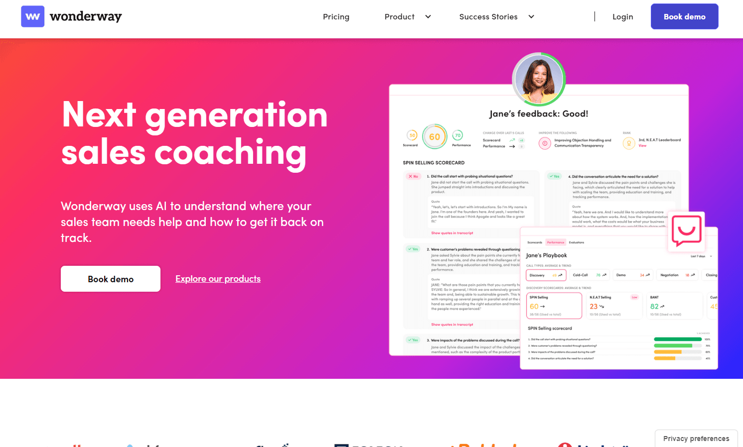 Wonderway interface showcasing AI-driven sales insights