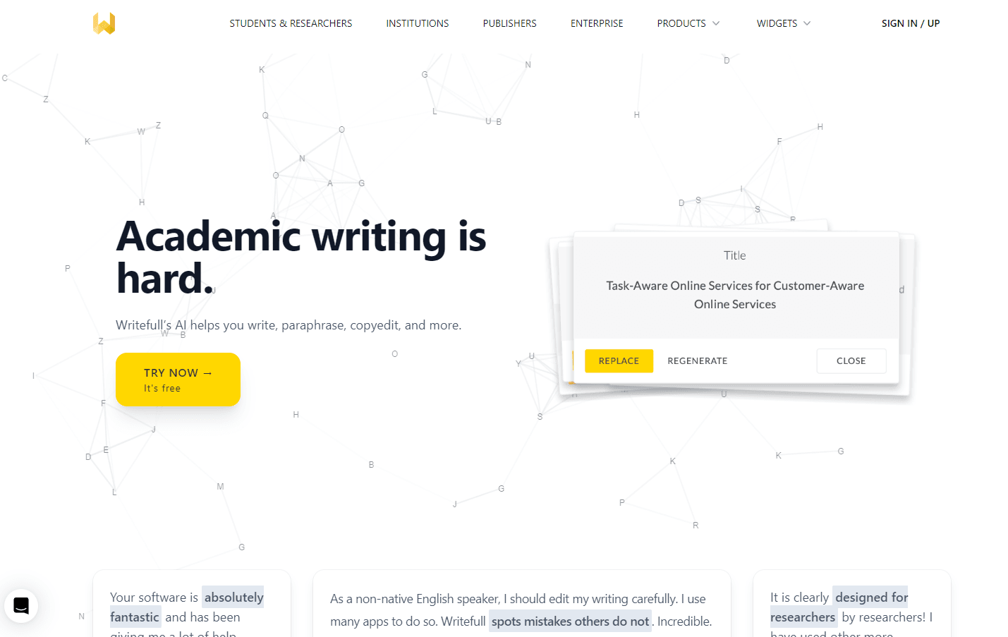 Writefull interface showcasing academic writing assistance