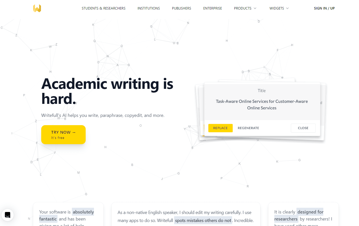 Writefull interface showcasing academic writing assistance