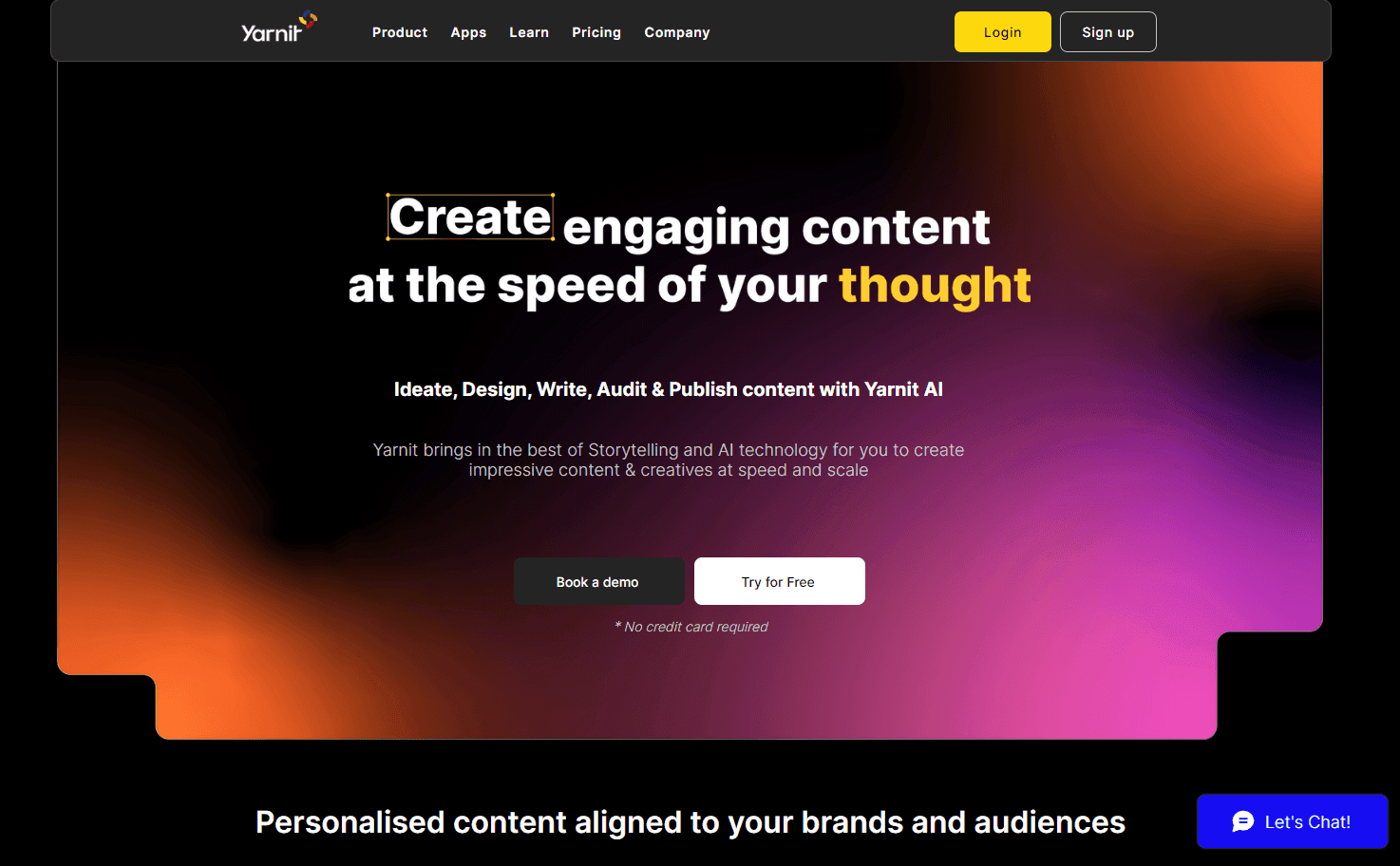 Yarnit platform interface showcasing content creation tools
