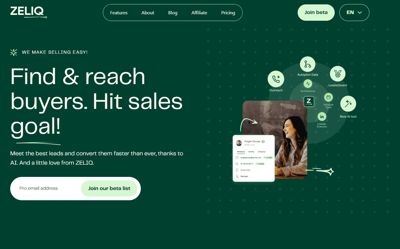 Zeliq's user interface showcasing sales automation features.