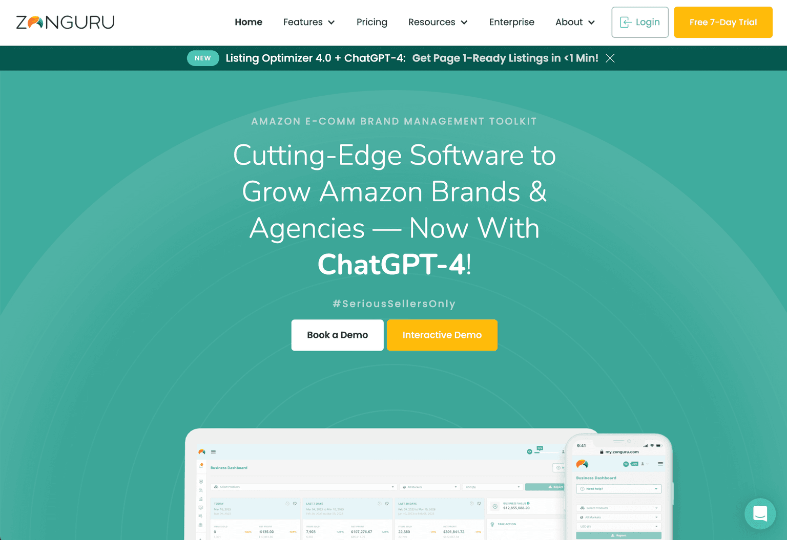 ZonGuru dashboard displaying Amazon FBA tools and analytics.