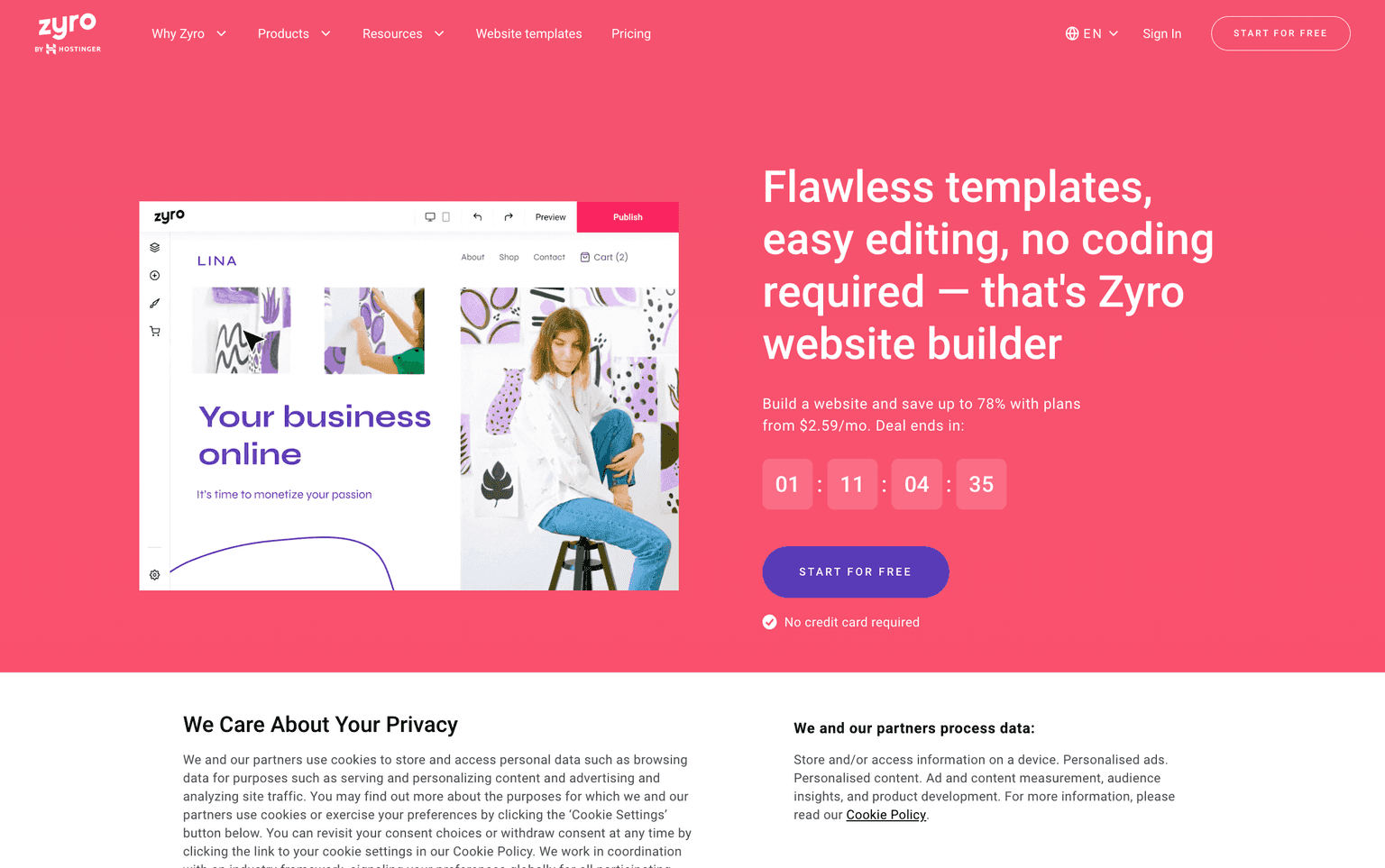 Zyro website builder interface