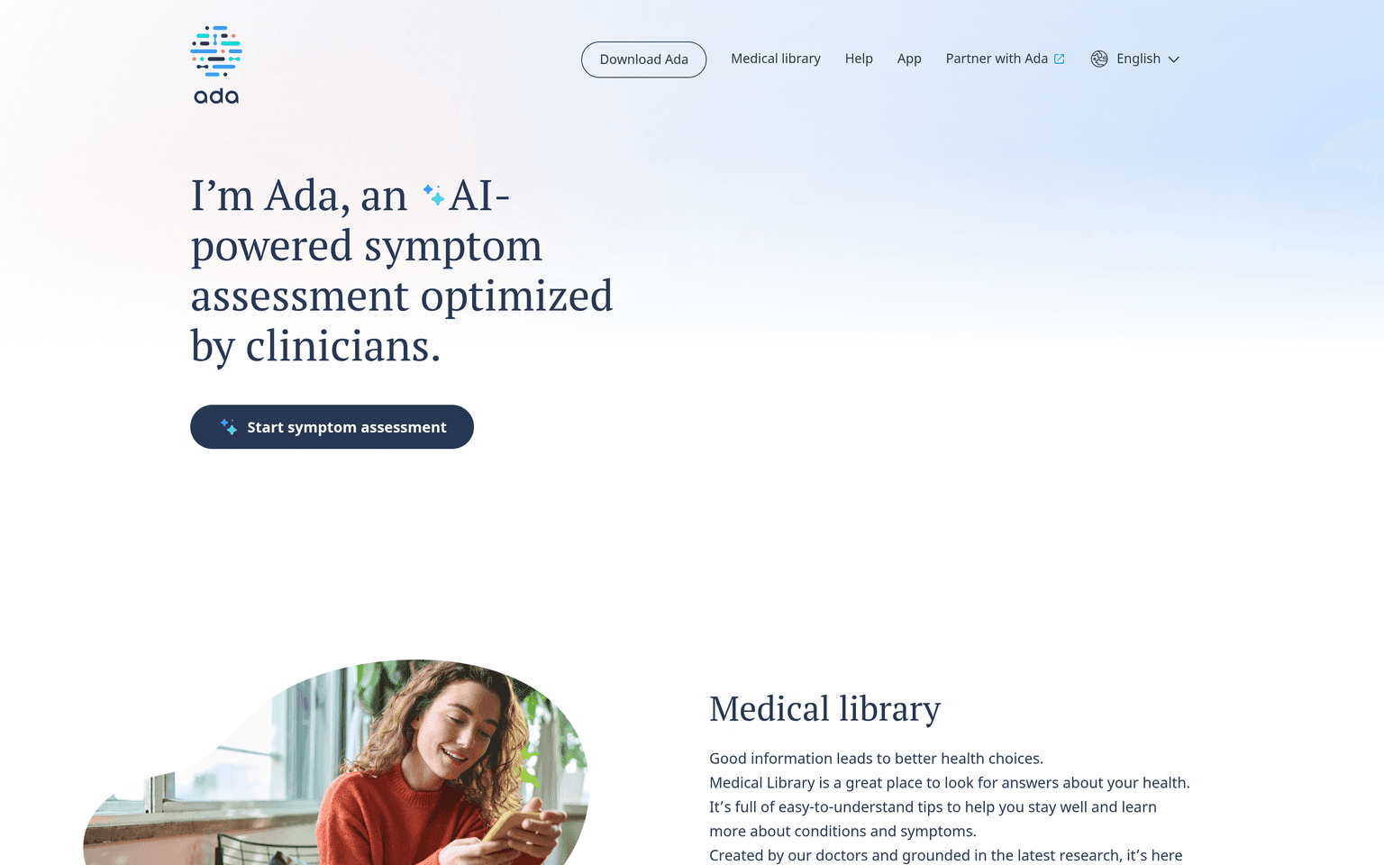 Ada Health product interface dashboard screenshot homepage view