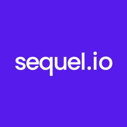 Sequel.io logo, a white sequel.io wordmark on purple for the on-domain webinar and events platform
