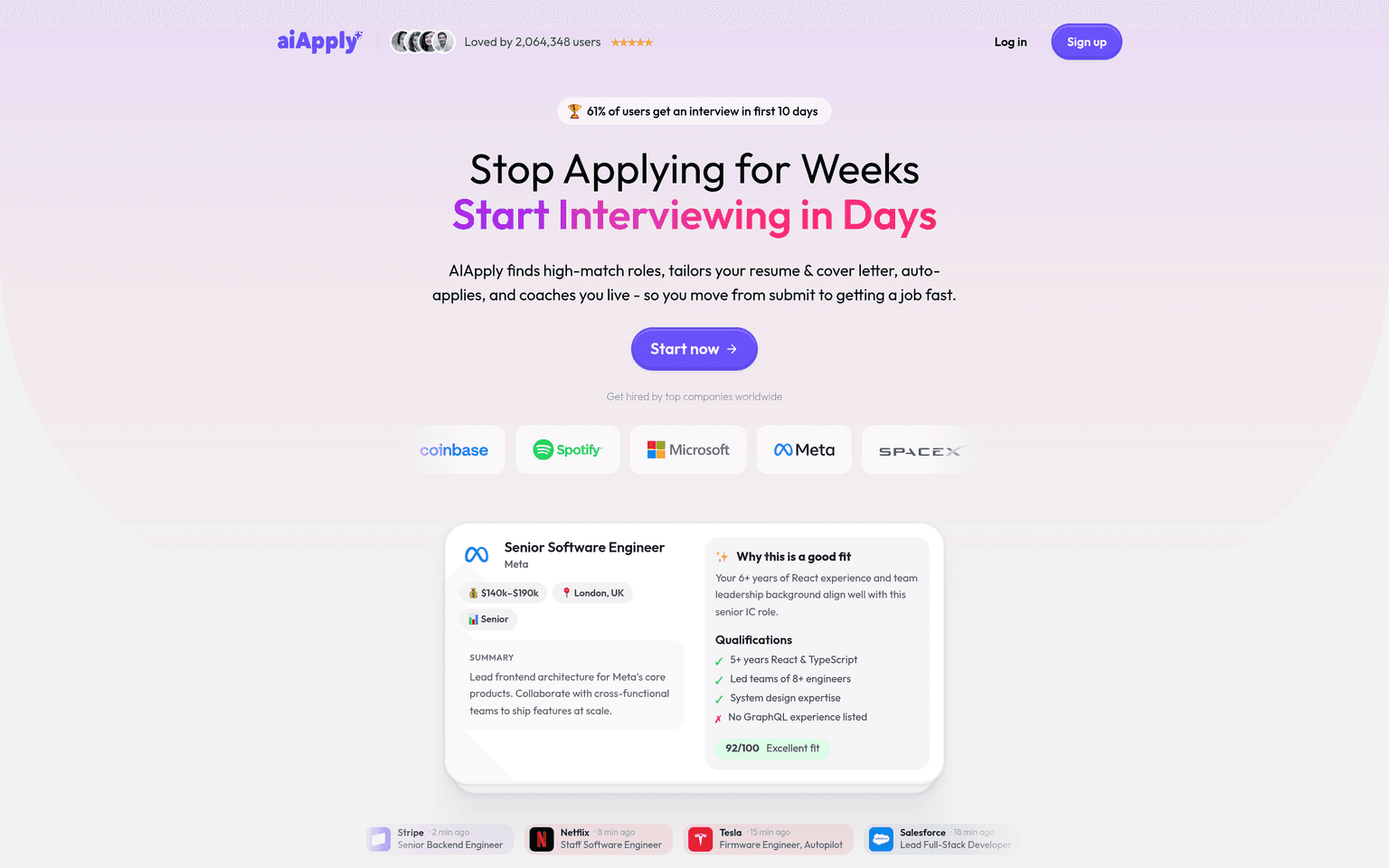 AIApply product interface dashboard screenshot homepage view