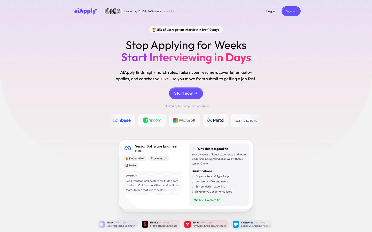 AIApply product interface dashboard screenshot homepage view