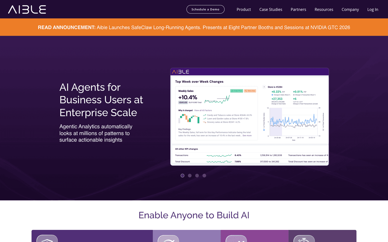 Aible product interface dashboard screenshot homepage view